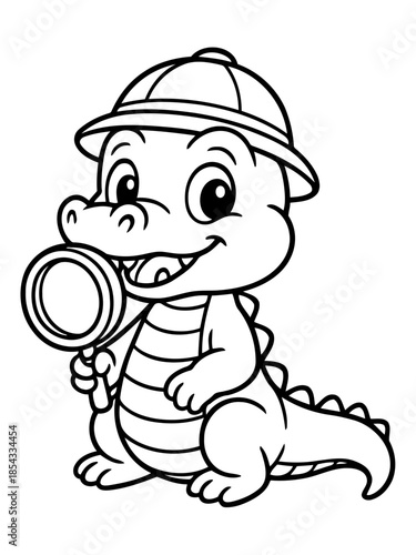 Detective Crocodile Cartoon: An adorable cartoon crocodile, equipped with a magnifying glass and a detective hat, embodying curiosity and intelligence for kids.
