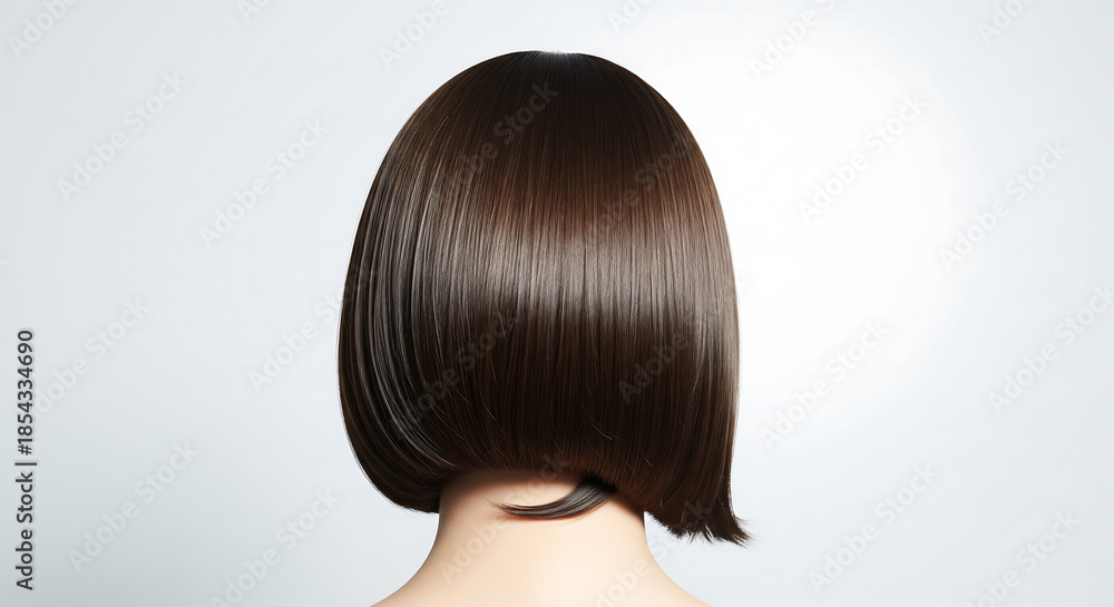 Fototapeta premium Back View of Luxurious Brunette Bob Haircut with Healthy Shine