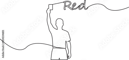 Minimalist continuous line art of a referee showing a red card for ejection
