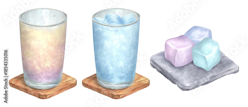 Wallpaper Mural Refreshing Still Life with Colorful Drinks and Ice Cubes in Premium 3D Aesthetic Torontodigital.ca