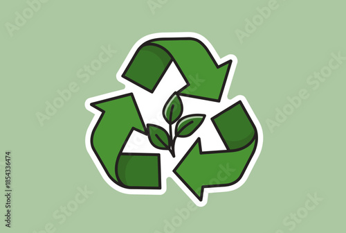 Eco friendly Green Recycle Symbol with Leaf Design for Environmental Concept