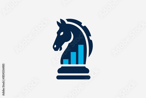 Chess Knight Icon with Bar Graph for Business Strategy and Growth