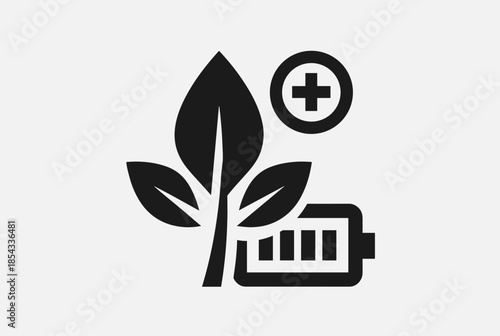 Green Energy Concept with Plant and Charging Battery Icon