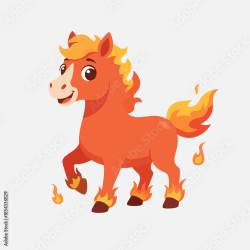 Cute Fiery Horse Illustration - Magical Creature with Flame Mane and Hooves