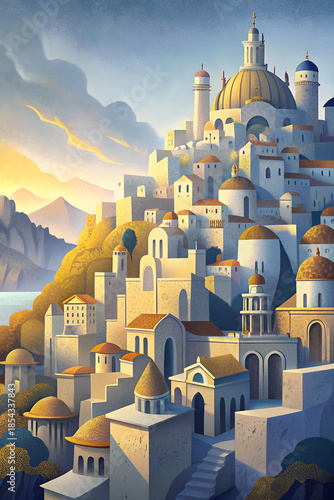 Sun-Kissed Coastal Village on a Hill