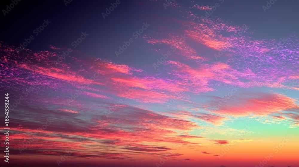 Fototapeta premium Dramatic sky filled with glowing orange and magenta clouds during a vibrant sunset