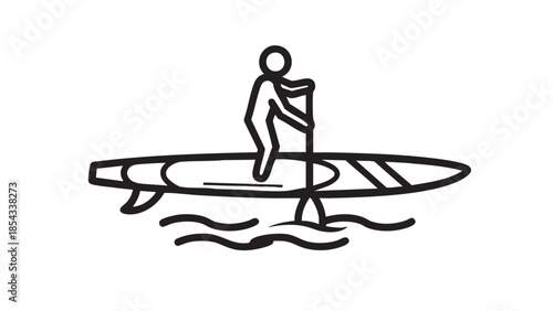 Person Paddleboarding on Calm Waters with a Serene Landscape View