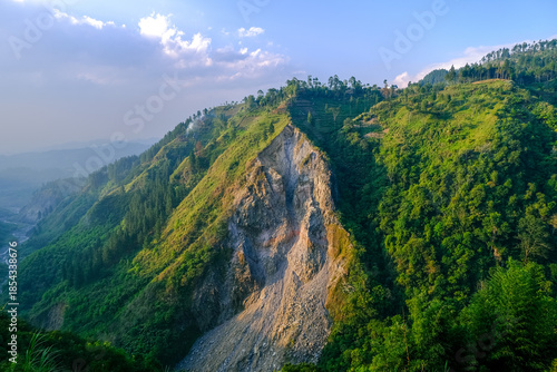 View of a hill hit by a landslide