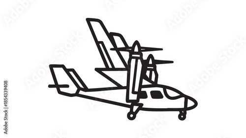 A simple line drawing of a tiltrotor aircraft viewed from the side
