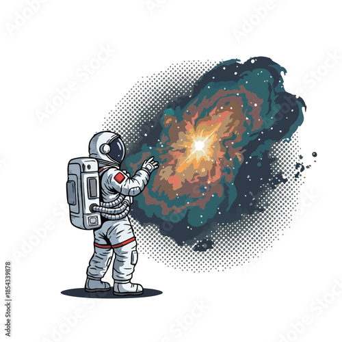 Astronaut exploring a colorful nebula and distant star, representing space exploration and scientific discovery.