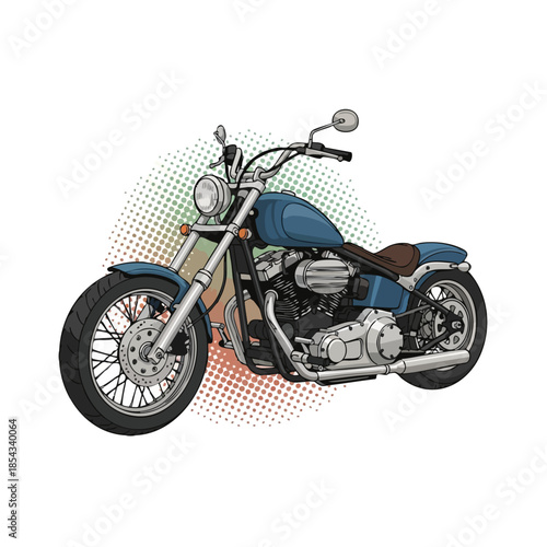Classic Blue Cruiser Motorcycle Illustration - Ready for Adventure and Freedom.