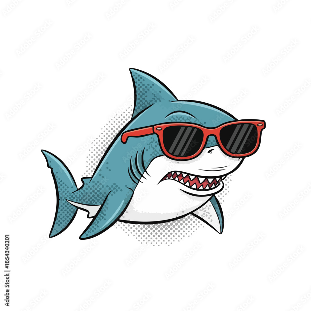 Obraz premium Cool Shark Wearing Sunglasses, Perfect for Summer and Beach Themes.