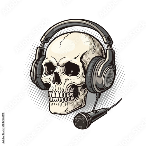 Cool Skull with Headphones and Microphone, Ready to Rock Your Music Projects.