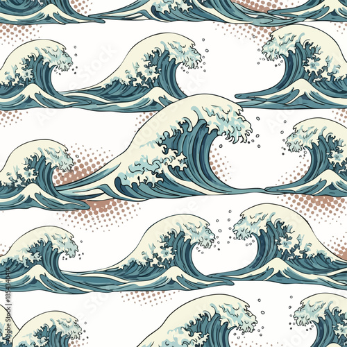 Dynamic Ocean Wave Seamless Pattern - Stylized Illustration for Coastal Designs.