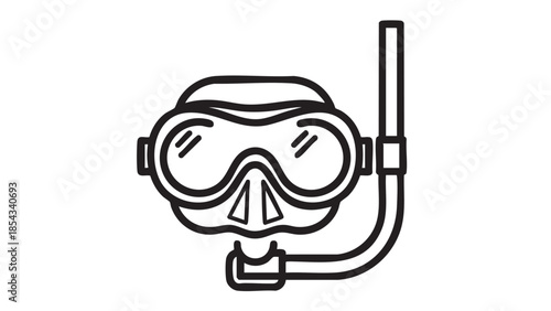 A person wearing a diving mask and snorkel, illustrated in a simple line drawing style, against a plain white background