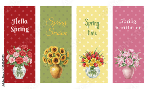 Spring flower bouquets in glass vases bookmarks