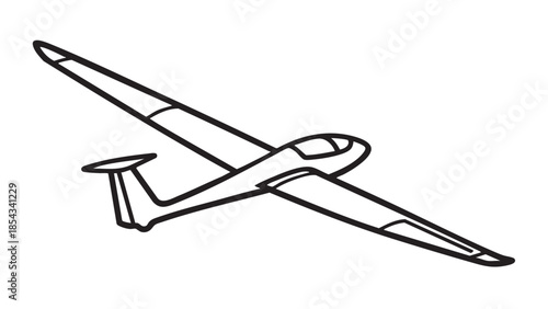 A simple line drawing of an airplane in flight viewed from the side against a plain white background