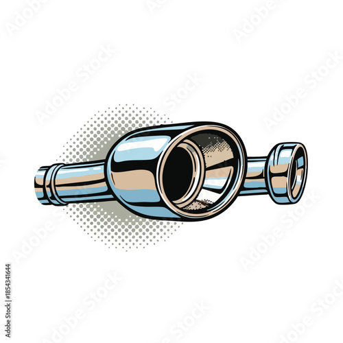 Shiny Chrome Exhaust Pipe, Automotive Component Illustration for Custom Cars and Performance Tuning.