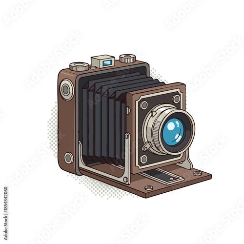 Vintage Accordion Camera - Retro Photography Equipment Illustration.