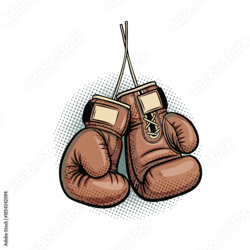 Vintage Boxing Gloves Hanging - Ready for the Fight, Sports Icon for Training and Competition.