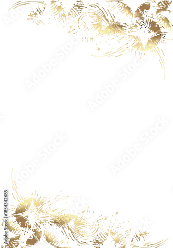 豪華な金箔と和風文様の縦型フレーム 結婚式や正月の招待状背景/ベクター、イラスト