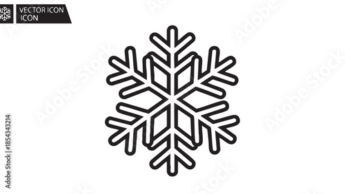 A black and white illustration of a snowflake on a white background