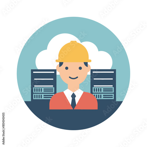 Cartoon IT Professional with Servers.