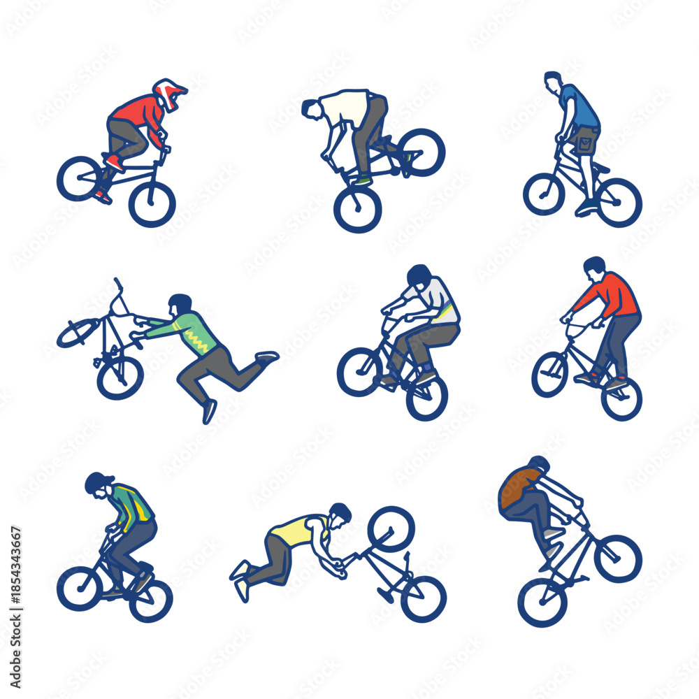 Obraz premium BMX Biking Action Sports Freestyle Tricks Illustrations