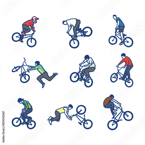 BMX Biking Action Sports Freestyle Tricks Illustrations