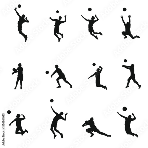 Dynamic Volleyball Player Silhouettes in Various Action Poses