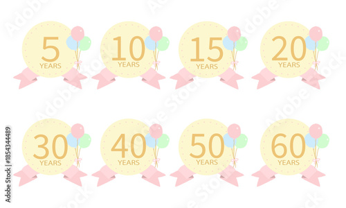 周年行事に使える手描きのかわいいお祝いアイコンセット