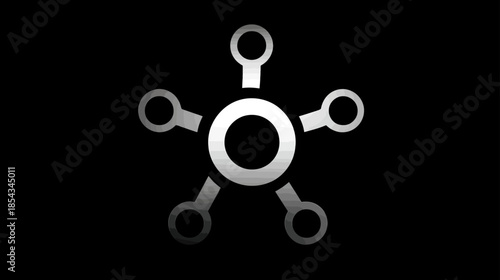 Abstract metallic network connection symbol on black background, representing digital data exchange, technology, and decentralized systems.