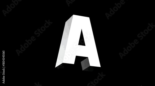 Bold 3D White Capital Letter A on Black Background. Modern Typography Alphabet Element for Graphic Design