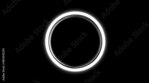 Abstract Glowing White Circular Frame Loop on Black Background, Modern Neon Light Effect, Futuristic Technology Concept