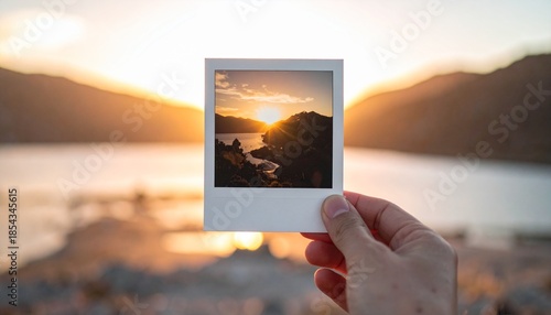 夕暮れ逆光の手持ちポラロイド写真モック