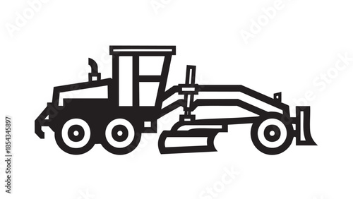 Heavy machinery illustration on a white background showcasing a grader's functionality