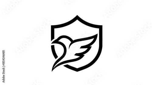 Stylized black and white logo featuring a bird in flight within a protective shield, representing security and freedom.