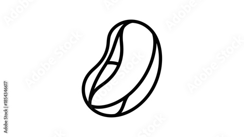 A simple black and white line art drawing of a single bean.