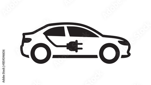 Electric car illustration showcasing charging process in a simple graphic style
