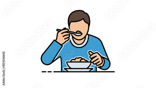 A simple illustration of a person eating from a bowl with a spoon.