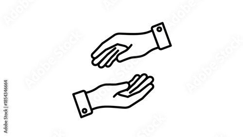 Two hands in outline style, one above the other, suggesting giving, receiving, or interaction.