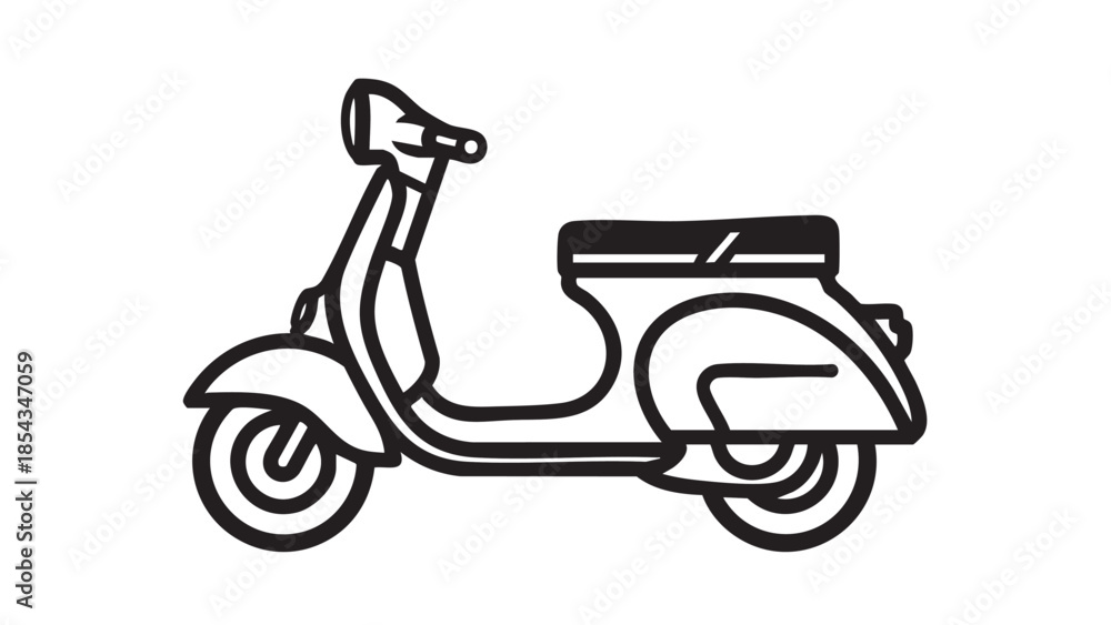 Fototapeta premium Scooter parked on a clean white background with a minimalist illustration style