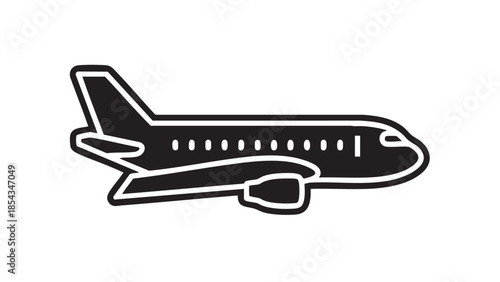 A commercial airplane is seen from the side on a white background