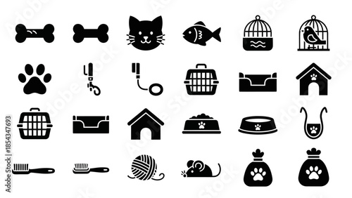 Beloved Pet Life Icons Cat Fish Dog and Bird Silhouettes