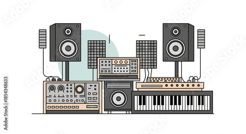 Professional audio equipment setup for music production and recording studio.