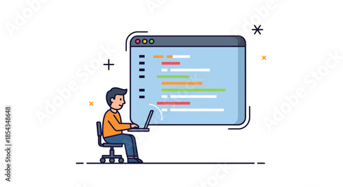 Programmer working on a laptop with a coding window focused and concentrated on the task at hand.