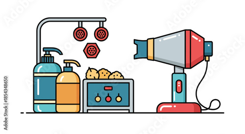 Professional grooming tools and equipment for pet care and styling.