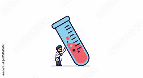 Scientist examining a test tube containing a red liquid for scientific research.