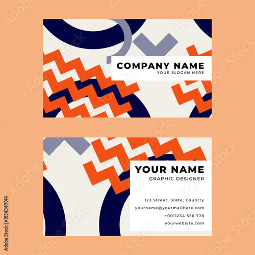 Set of bussines card in memphis style geometric pattern, line and geometric figures. Design backgrounds for invitation, brochure, cover, website banner, bussines card and social media.