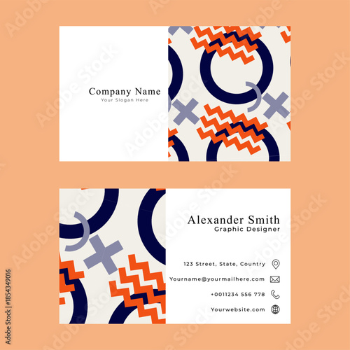 Set of bussines card in memphis style geometric pattern, line and geometric figures. Design backgrounds for invitation, brochure, cover, website banner, bussines card and social media.